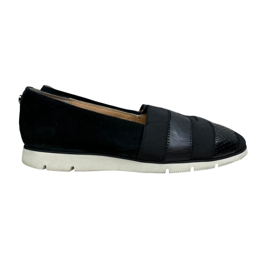 Donald Pliner Black Snakeskin Leather May Loafers Slip On Women Size 6.5M^